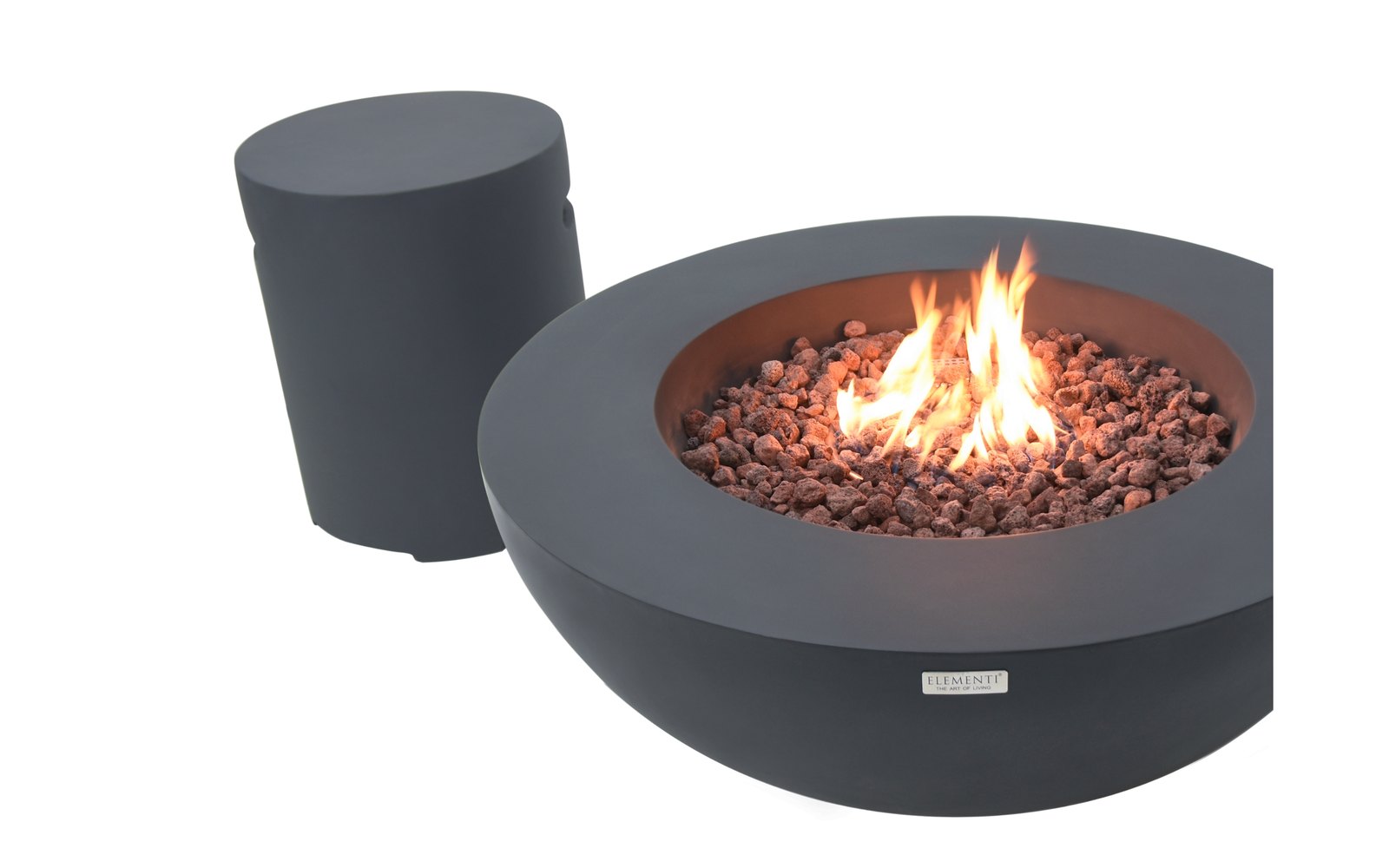 Kulatý kryt láhve Dark Grey vedle ohniště LUNAR BOWL