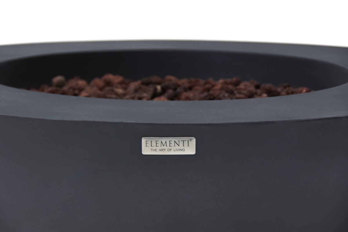 Detail ohniště LUNAR BOWL Dark Grey se štítkem ELEMENTI